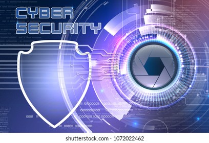 Abstract background. Including futuristic elements, shield, cyber eye and text.Used a clipping mask.