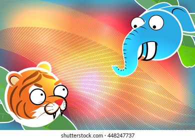 Abstract background with Indian animals. The tiger and the elephant. Background for the feast day of independence