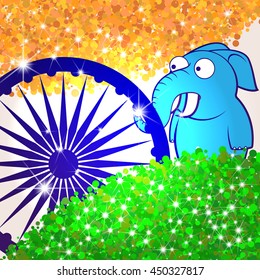 Abstract background with Indian flag colours and animals. The tiger and the elephant