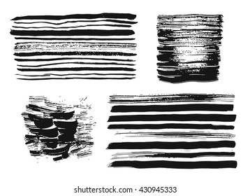 Abstract background. Ink brush strokes with rough edges. Dry brush illustration.Grunge Background Set Isolated