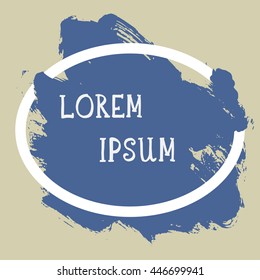 Abstract background. Ink strokes with rough edges. Dry brush illustration. Oval frame and blue texture. Vector design.