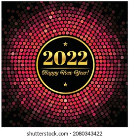 Abstract background with inscription and congratulations on New 2022 Year. Template for style, logo. Mosaic in red tones, element for packaging design.