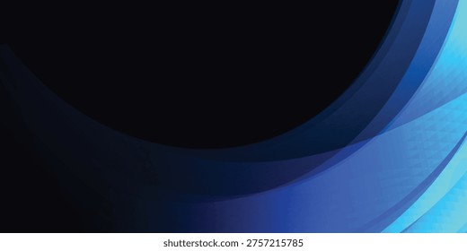Abstract background with intense electric blue textured curved layers on black.
