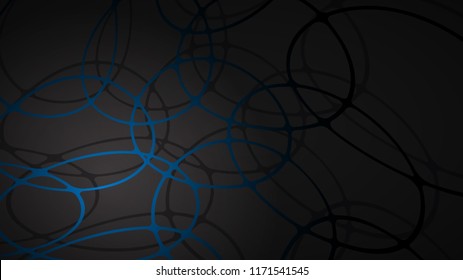 Abstract background of intersecting circles with shadows in dark colors