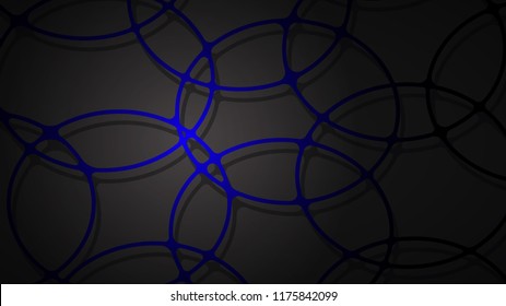 Abstract background of intersecting circles with shadows in dark colors