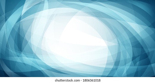 Abstract background of intersecting curves and bent translucent shapes in light blue colors