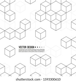 Abstract background with intersecting geometric cubic and hexagon shapes. Vector pattern of cubes. Techno illustration.