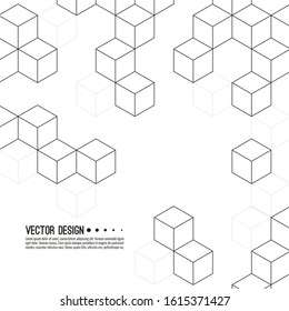 Abstract background with intersecting geometric cubic and hexagon shapes. Vector pattern of cubes. Techno illustration.