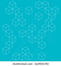 Abstract background with intersecting geometric cubic and hexagon shapes. Vector pattern of cubes. Techno illustration.