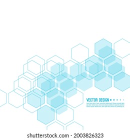 Abstract background with intersecting geometric  hexagon shapes. Vector techno illustration.