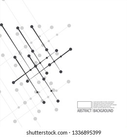 Abstract background with intersecting lines and dots. Particle molecule vector design.