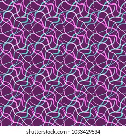 Abstract background with intersecting meandering ribbons in gentle violet tones on a dark board. Vector Seamless Pattern