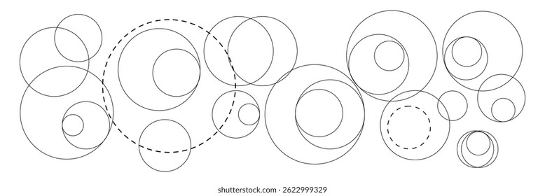 Abstract background with intersecting rings, circles and dots. Connection circles background. Minimal abstract background.