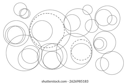 Abstract background with intersecting rings, circles and dots. Connection circles background. Minimal abstract background.