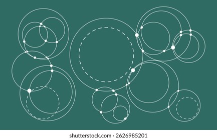 Abstract background with intersecting rings, circles and dots. Connection circles background. Minimal abstract background.