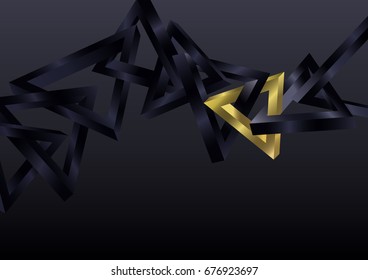Abstract Background with Intersecting Triangles. Black and Gold Vector Illustration. 