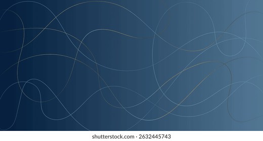 Abstract Background with Intertwined Lines in Teal and Gold on a Navy Blue Gradient. A dynamic abstract background featuring a multitude of intertwined, flowing lines in teal and gold hues against 