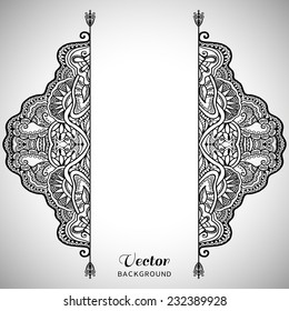 Abstract background, invitation or greeting card design with lace pattern, beautiful luxury postcard, ornate page cover, ornamental black and white vector illustration