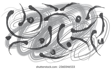 Fondo abstracto de líneas de pincel negras irregulares, diseño de línea de garabatos.