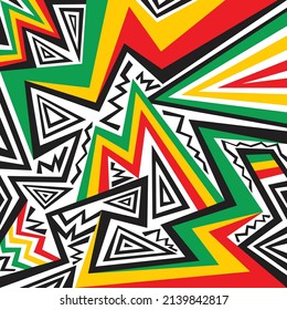Abstract background with irregular lines and various pattern and with Jamaican color theme