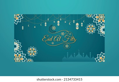 abstract background islamic design style eid al fitr typography style hanging lantern stars and crescent illustration. islamic element pattern eps file.