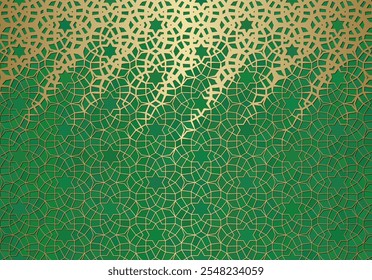 Fundo abstrato com ornamento islâmico, textura geométrica árabe. Motivo ladrilhado com linha dourada.