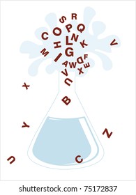 abstract background with isolated beaker in alphabet
