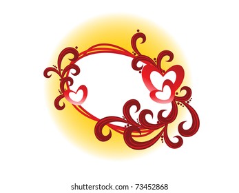 abstract background with isolated floral, heart decorated frame