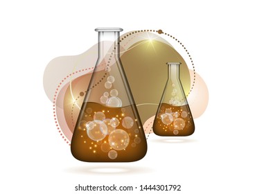 Abstract background isolated glass bulb with liquid, bubbles. Chemical and biological experiments. Vector illustration for your design.