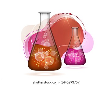 Abstract background isolated glass bulb with liquid, bubbles. Chemical and biological experiments. Vector illustration for your design.