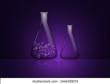 Abstract background isolated glass bulb with a mysterious substance and an empty glass bulb. Chemical and biological experiments. Vector illustration for your design.