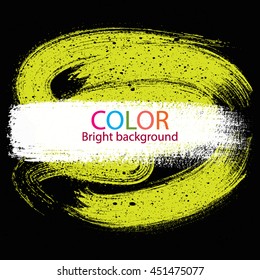Abstract background isolated on black background. Brush strokes. The yellow BLOB . Black squirt . The stain