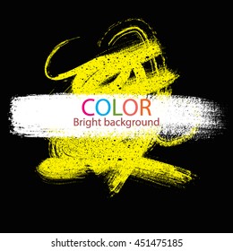 Abstract background isolated on black background. Brush strokes. The yellow BLOB . Black squirt . The stain