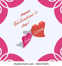 Abstract background with isometric 3d hearts. Happy Valentine's Day. Decorative frame