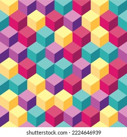 Abstract background isometric design of cube or box shape. Vector seamless pattern with colorful colors. ready to use for textile, cloth, wrap and other.