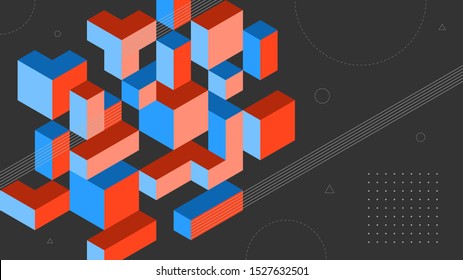 Abstract background with isometric elements of a cube box. With retro or vintage colors. Background for posters, banners, flyers, and website landing pages.