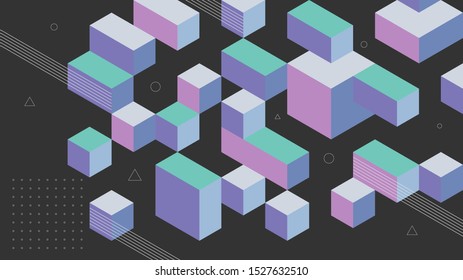 Abstract background with isometric elements of a cube box. With retro or vintage colors. Background for posters, banners, flyers, and website landing pages.