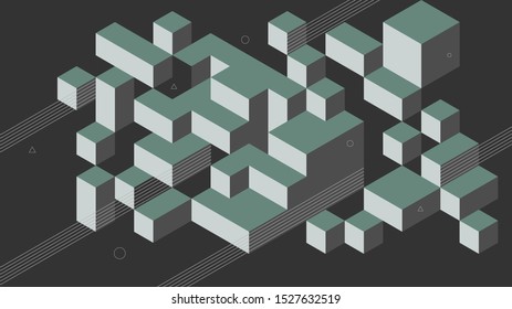 Abstract background with isometric elements of a cube box. With retro or vintage colors. Background for posters, banners, flyers, and website landing pages.