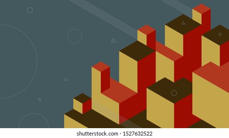 Abstract background with isometric elements of a cube box. With retro or vintage colors. Background for posters, banners, flyers, and website landing pages.