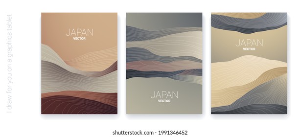 Abstract background in Japanese highlands style. Landscape linear motives. Geometric template for posters, presentations and flyers.