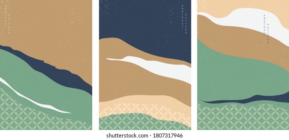 Abstract background with Japanese pattern vector. Mountain landscape template with geometric elements.