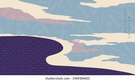 Abstract background with Japanese pattern vector. Oriental decoration banner design with natural landscape template in vintage style.