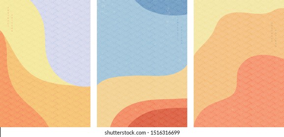 Abstract background with Japanese wave pattern vector. Curve template in vintage style.