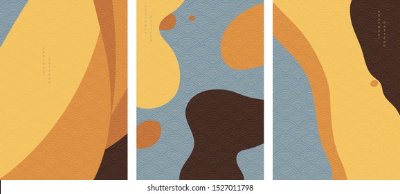 Abstract background with Japanese wave pattern vector. Curve and wavy template. Yellow and brown elements wallpaper.