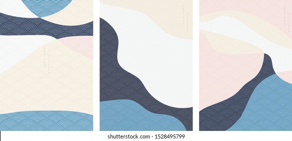 Abstract background with Japanese wave pattern vector. Pastel curve template.