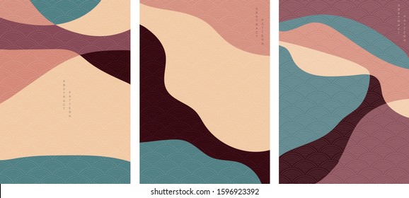 Abstract background with Japanese wave pattern vector. Wavy template in oriental style.