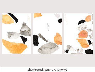 Abstract background with Japanese wave pattern vector. Stone and rock in vintage style. Art landscape template design. Granite terrazzo pattern.