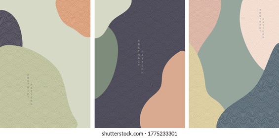 Abstract background with Japanese wave pattern vector. Curve composition template.