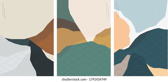 Abstract background with Japanese wave pattern vector. Art landscape template illustration.
