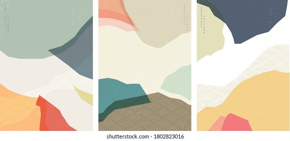 Abstract background with Japanese wave pattern vector. Art landscape template illustration in vintage style.